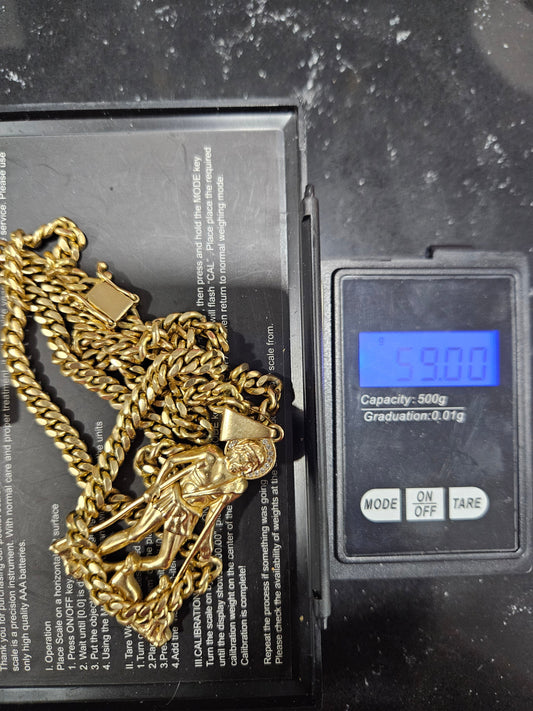 Cadena Oro 10K Modelo Cubano con Dije San Lázaro