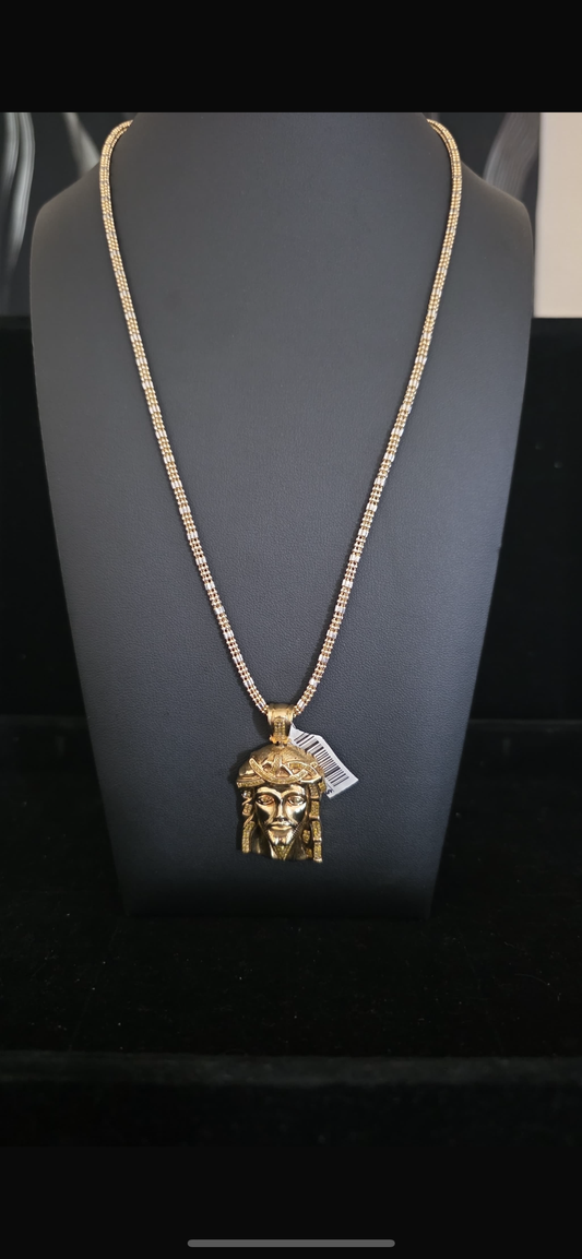 “10K Gold Chain – 22” with Detailed Christ Face Pendant, Elegant & Timeless”