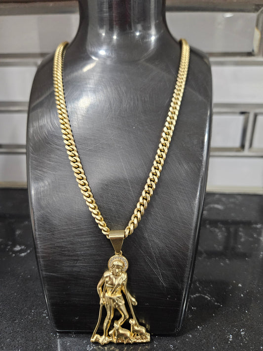 Cadena Oro 10K Modelo Cubano con Dije San Lázaro